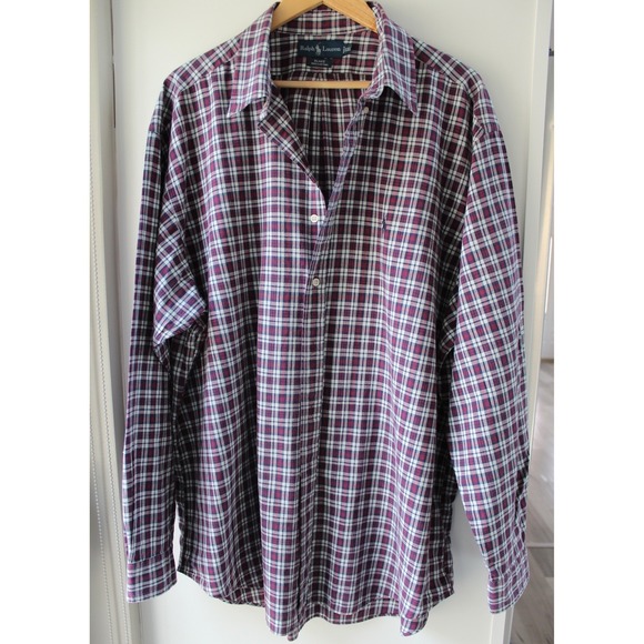 Polo Ralph Lauren Other - Ralph Lauren Blake Button Down Men XXL Burgundy Plaid Cotton Long Sleeve Shirt